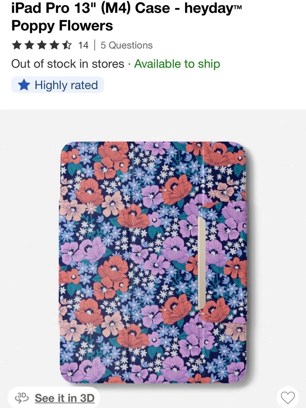 heyday Floral Poppy Tablet Folio Case - Navy, Coral & Lavender